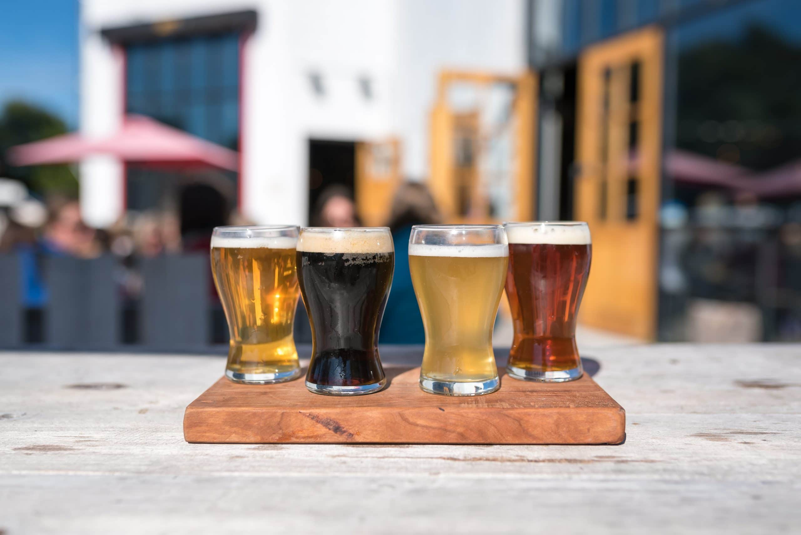 Midtown Brewery lineup of four types of their craft beers on the patio