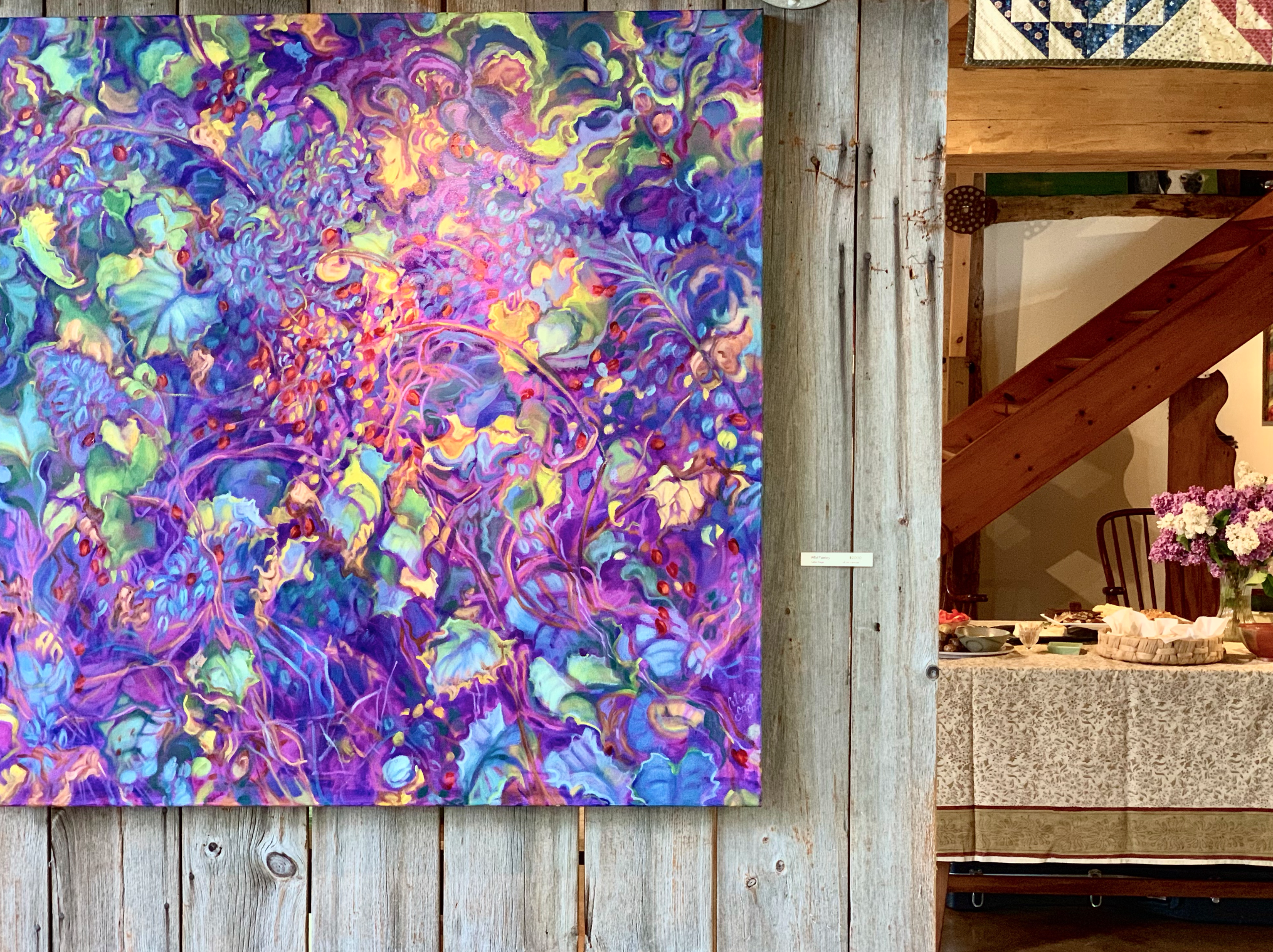 Very colourful Celia Sage Painting at Mad Dog Gallery in PEC